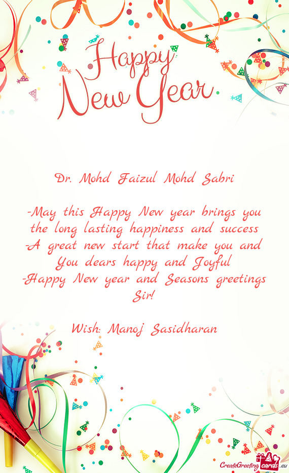 Happy New year and Seasons greetings Sir