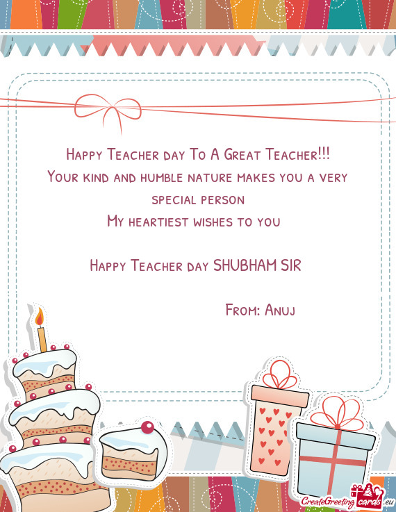 Happy Teacher day To A Great Teacher