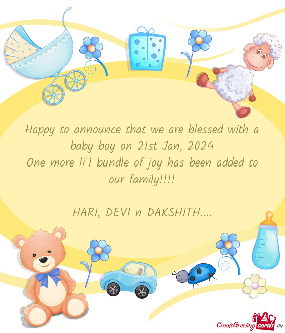 Happy to announce that we are blessed with a baby boy on 21st Jan, 2024