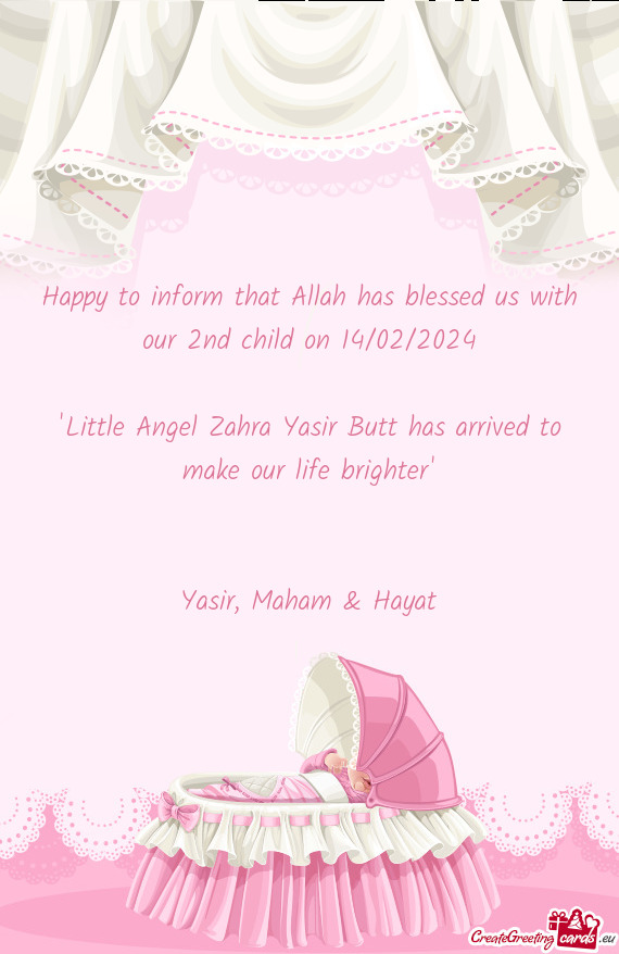 Happy to inform that Allah has blessed us with our 2nd child on 14/02/2024