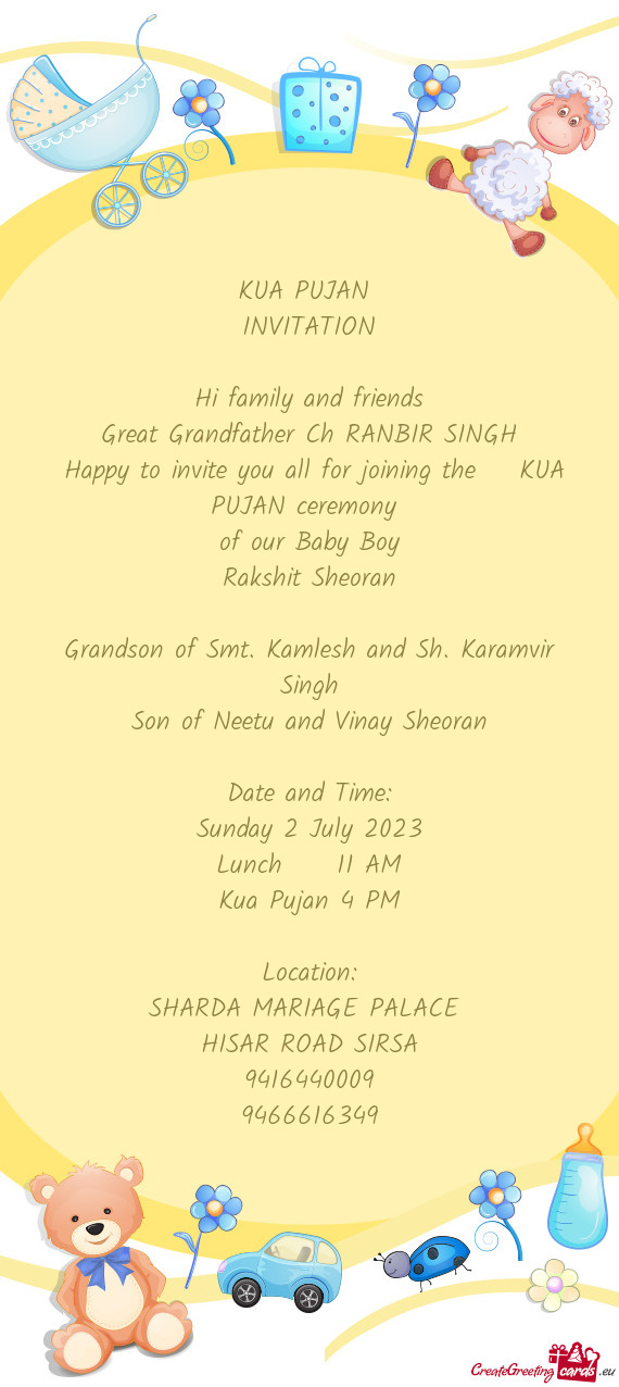 Happy to invite you all for joining the KUA PUJAN ceremony
