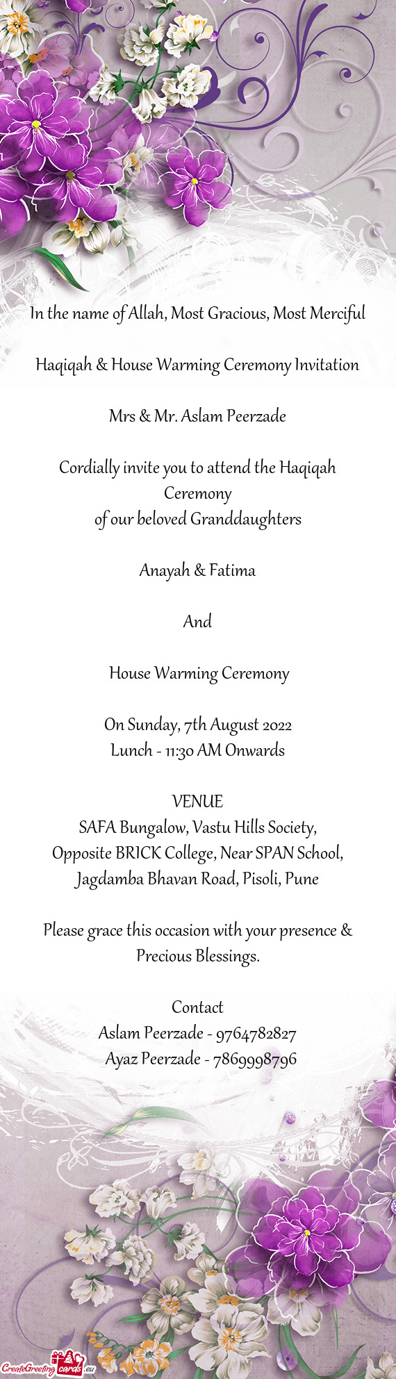 Haqiqah & House Warming Ceremony Invitation