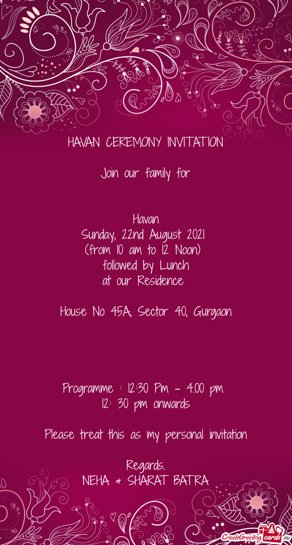HAVAN CEREMONY INVITATION