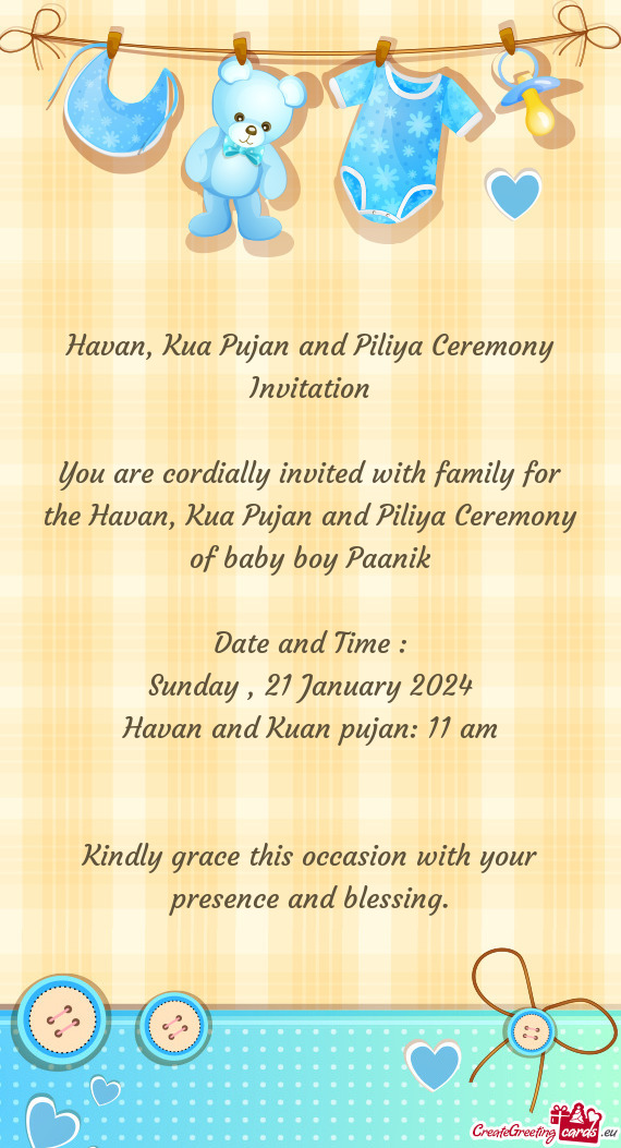 Havan, Kua Pujan and Piliya Ceremony Invitation