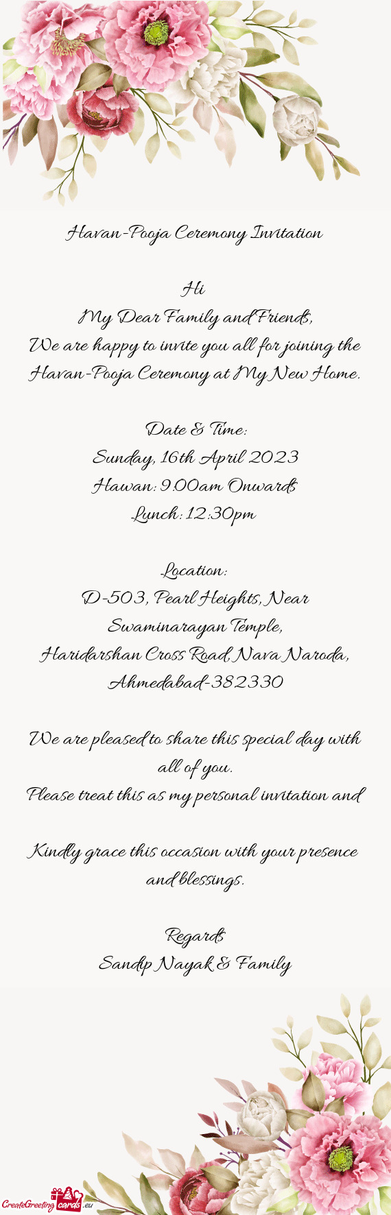 Havan-Pooja Ceremony Invitation