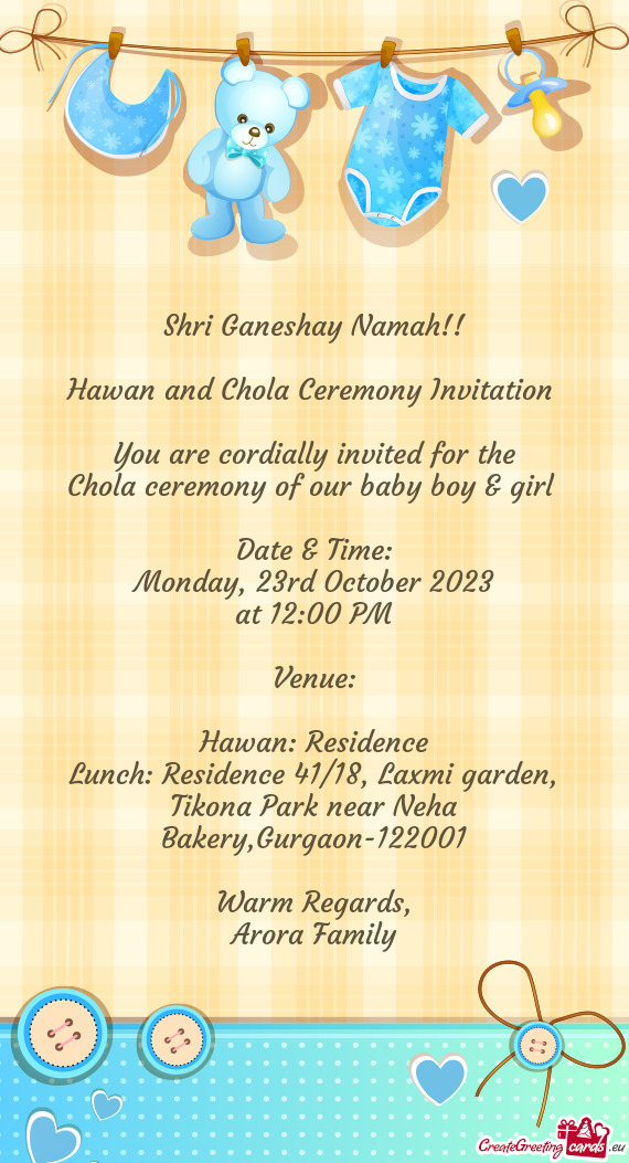 Hawan and Chola Ceremony Invitation