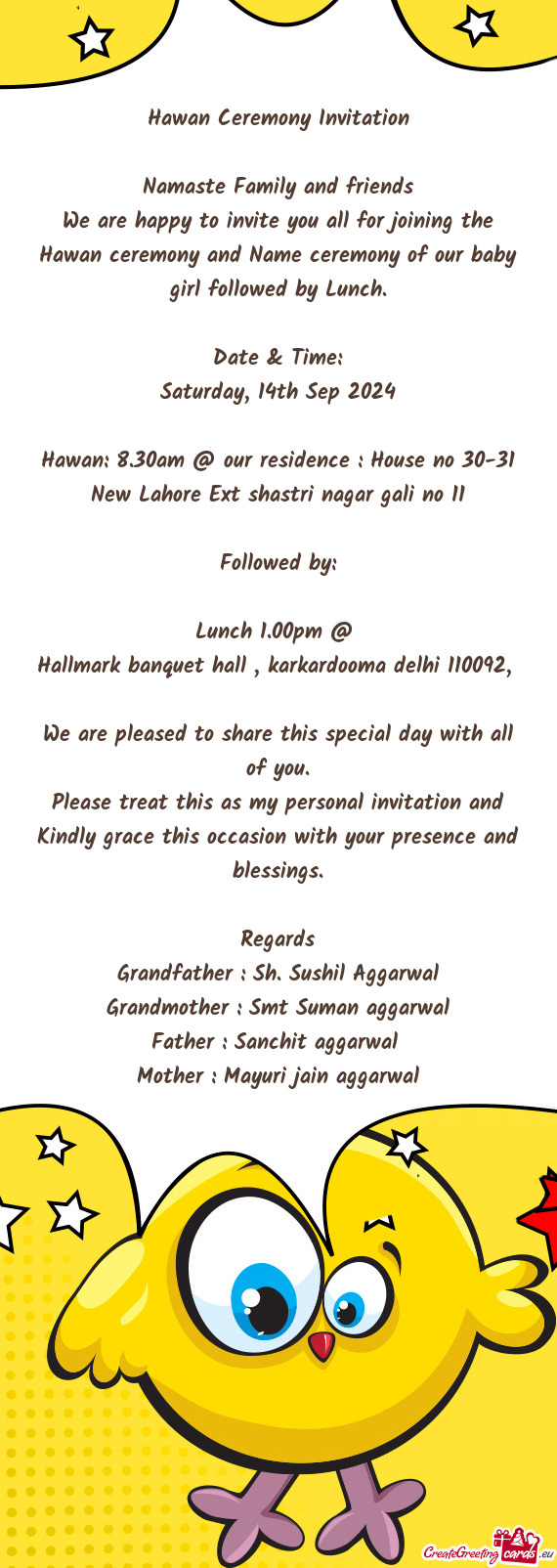 Hawan ceremony and Name ceremony of our baby girl followed by Lunch