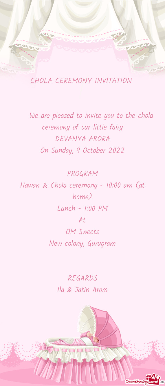 Hawan & Chola ceremony - 10:00 am (at home)