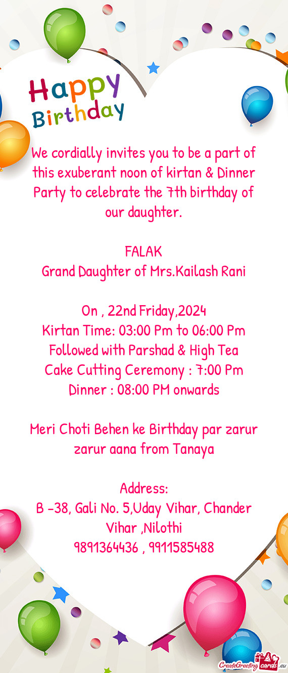 He 7th birthday of our daughter