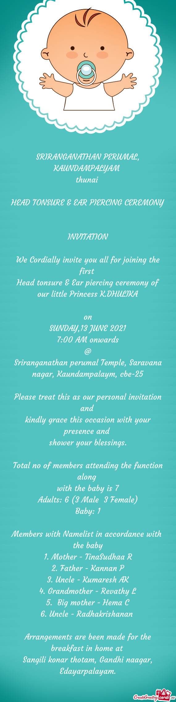 Head tonsure & Ear piercing ceremony of our little Princess K.DHULIKA