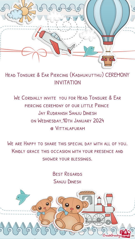 Head Tonsure & Ear Piercing (Kadhukutthu) CEREMONY INVITATION