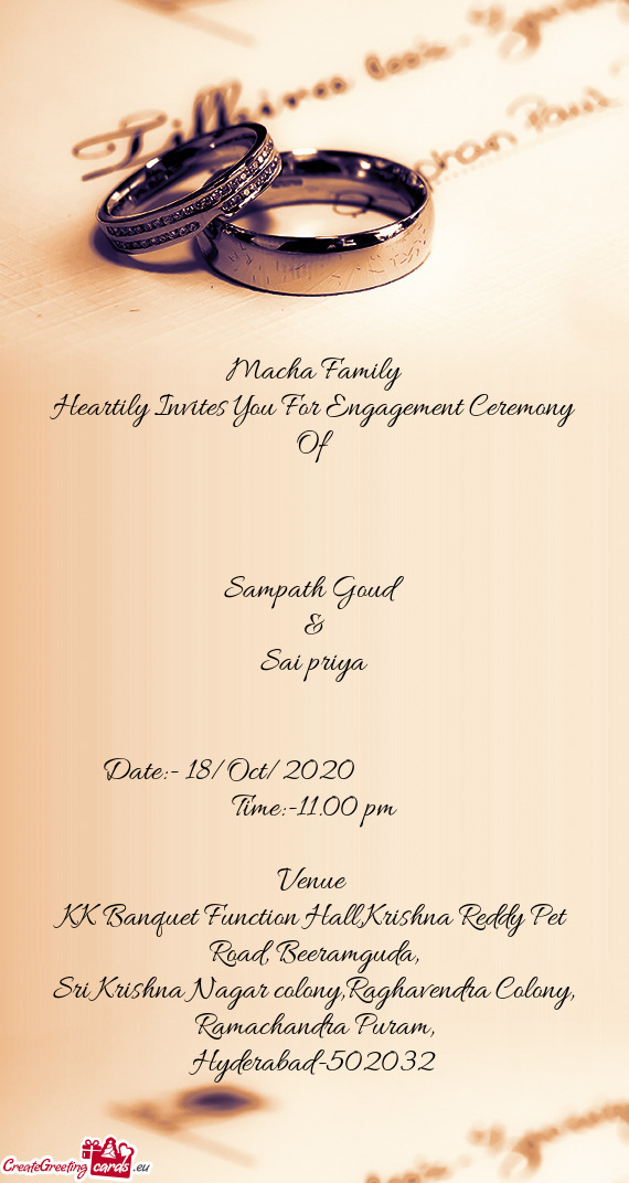 Heartily Invites You For Engagement Ceremony Of