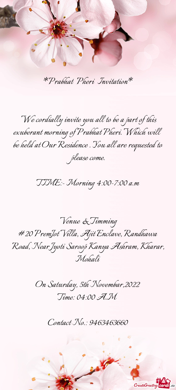 Held at Our Residence . You all are requested to please come
