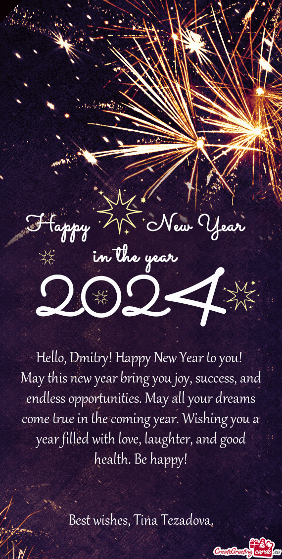 Hello, Dmitry! Happy New Year to you