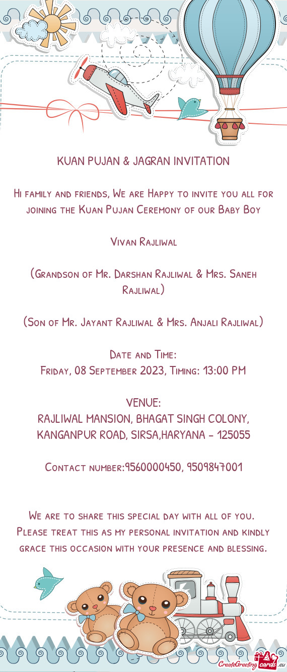 Hi family and friends, We are Happy to invite you all for joining the Kuan Pujan Ceremony of our Bab