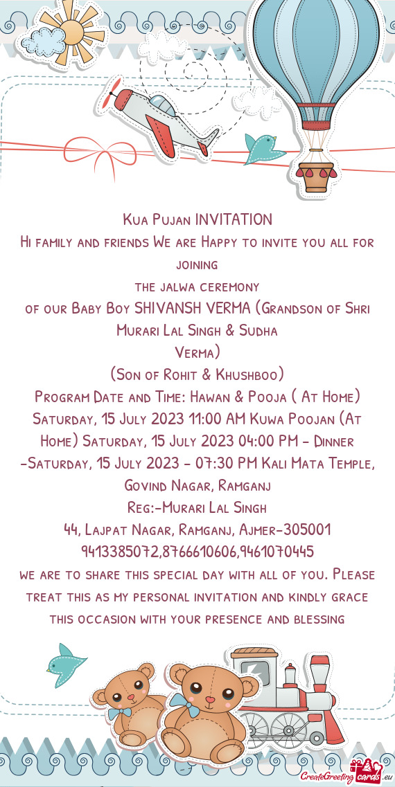 Hi family and friends We are Happy to invite you all for joining