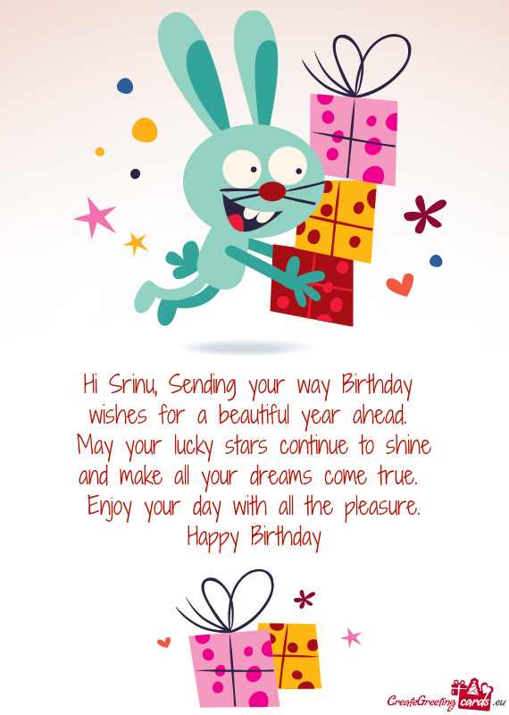 Hi Srinu, Sending your way Birthday