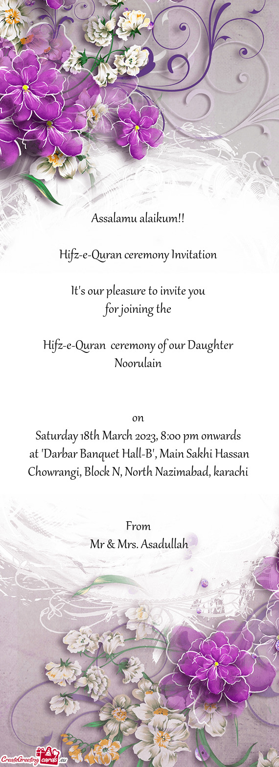 Hifz-e-Quran ceremony Invitation