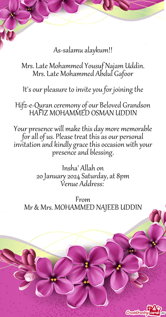 Hifz-e-Quran ceremony of our Beloved Grandson