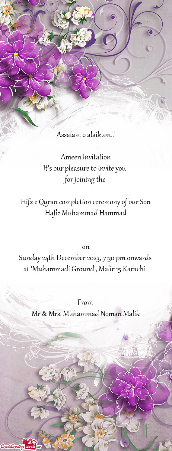 Hifz e Quran completion ceremony of our Son