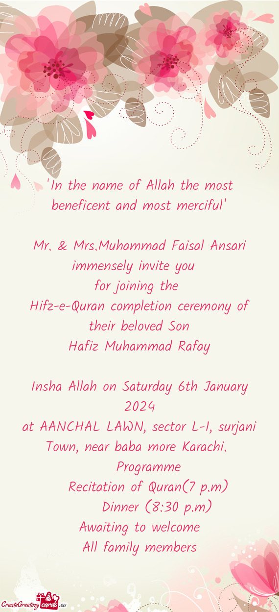 Hifz-e-Quran completion ceremony of their beloved Son