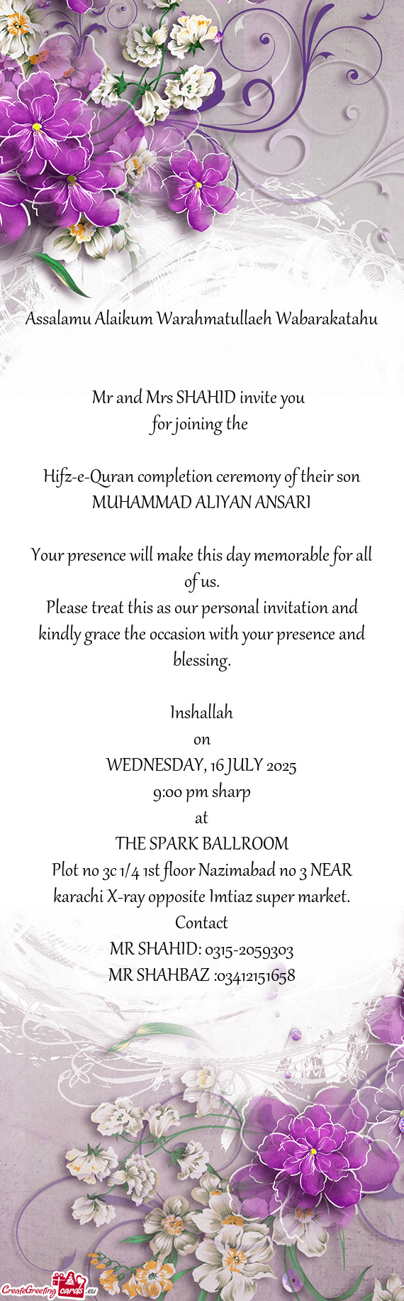 Hifz-e-Quran completion ceremony of their son MUHAMMAD ALIYAN ANSARI