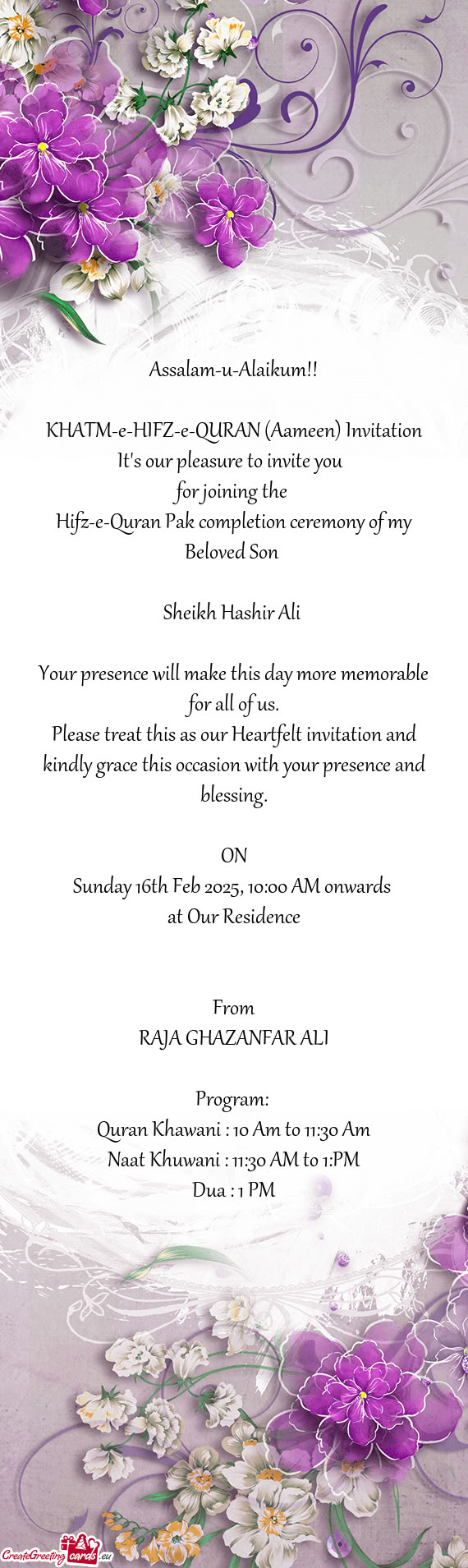 Hifz-e-Quran Pak completion ceremony of my Beloved Son