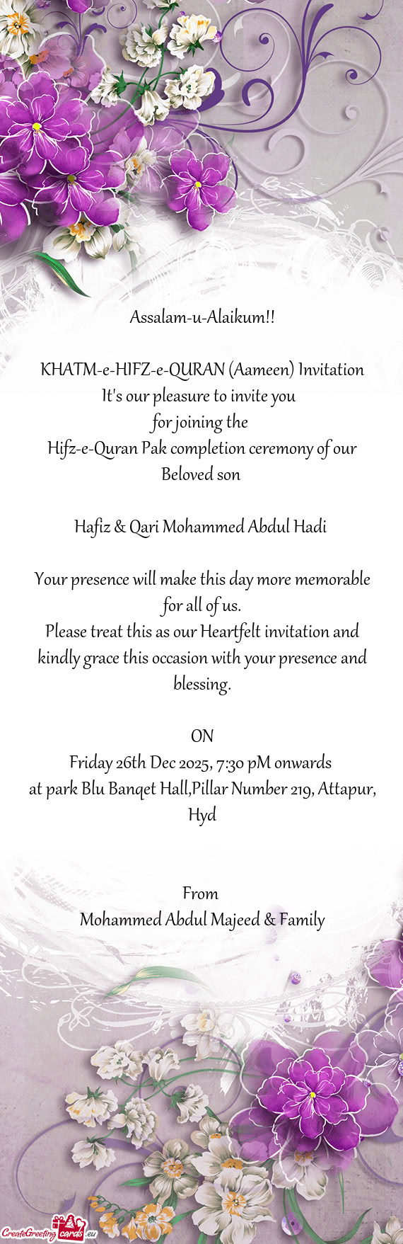 Hifz-e-Quran Pak completion ceremony of our Beloved son