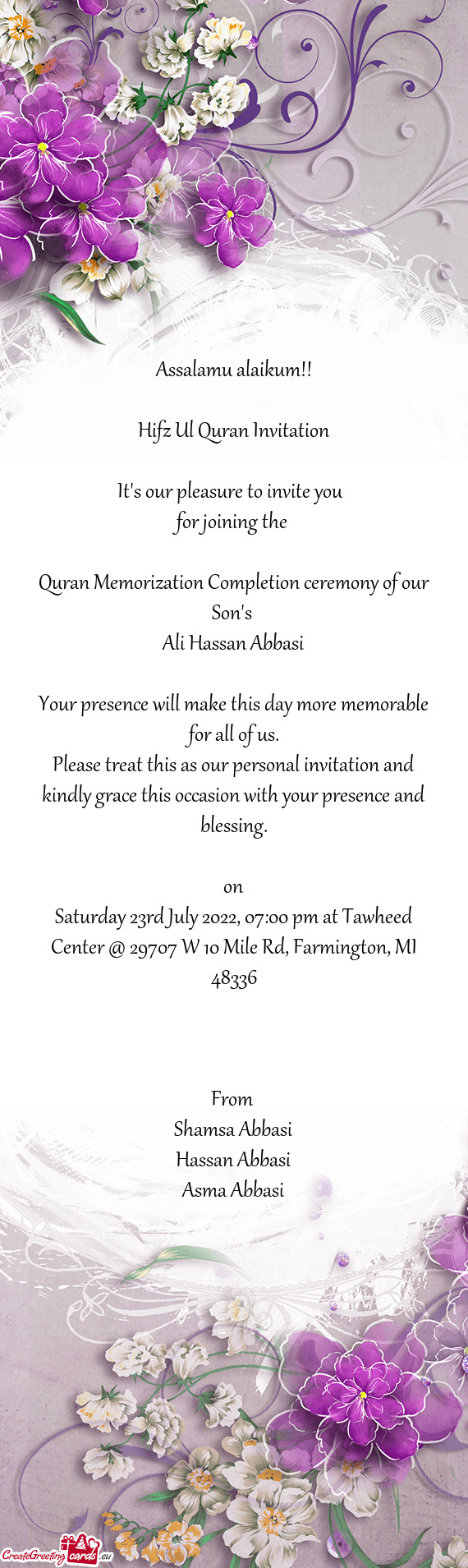 Hifz Ul Quran Invitation