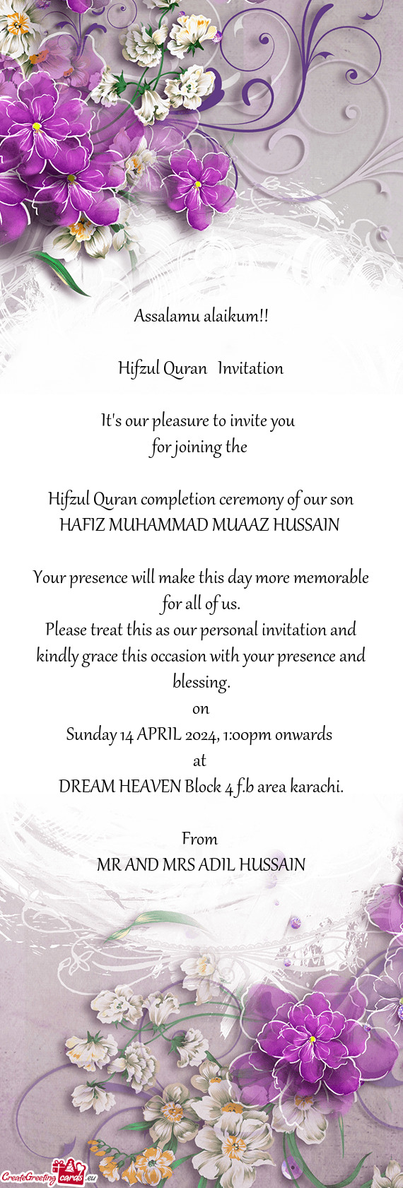 Hifzul Quran completion ceremony of our son HAFIZ MUHAMMAD MUAAZ HUSSAIN