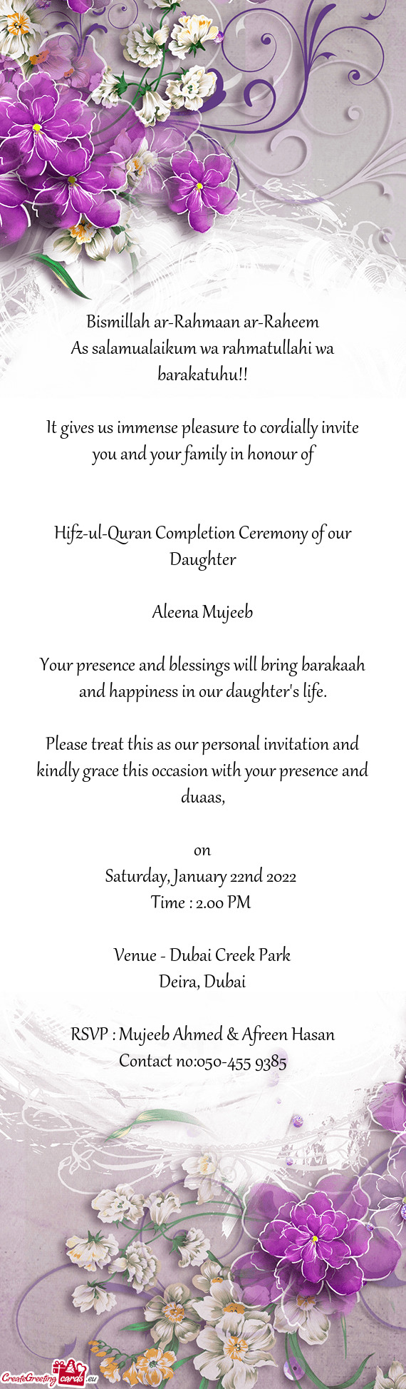 Hifz-ul-Quran Completion Ceremony of our Daughter