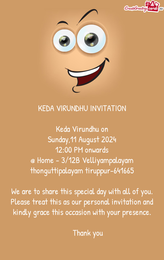 @ Home - 3/12B Velliyampalayam thonguttipalayam tiruppur-641665