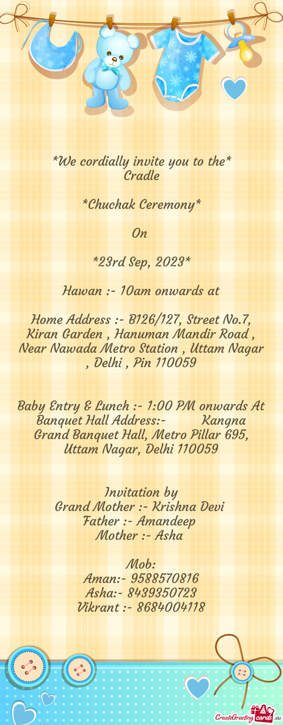 Home Address :- B126/127, Street No.7, Kiran Garden , Hanuman Mandir Road , Near Nawada Metro Statio
