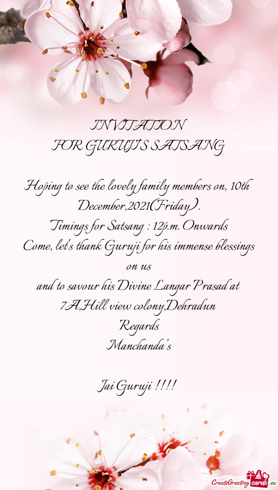 Hoping to see the lovely family members on, 10th December,2021(Friday)