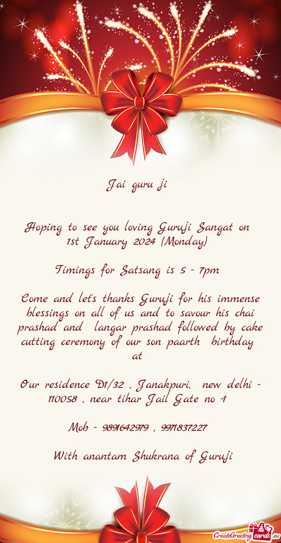 Hoping to see you loving Guruji Sangat on 1st January 2024 (Monday)