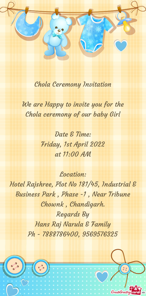 Hotel Rajshree, Plot No 181/45, Industrial & Business Park , Phase -1 , Near Tribune Chownk , Chandi