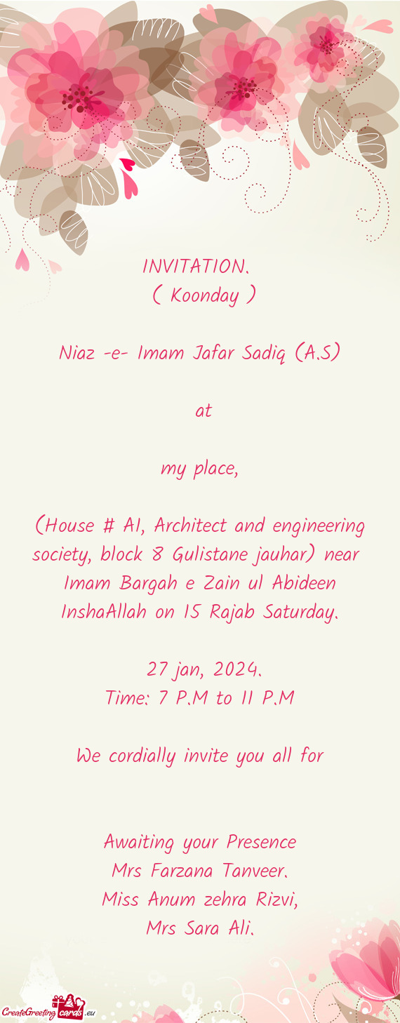 (House # A1, Architect and engineering society, block 8 Gulistane jauhar) near Imam Bargah e Zain u