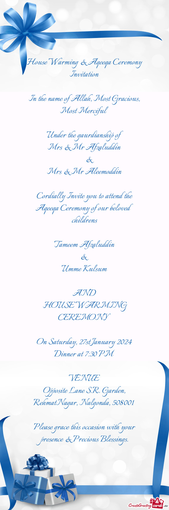House Warming & Aqeeqa Ceremony Invitation