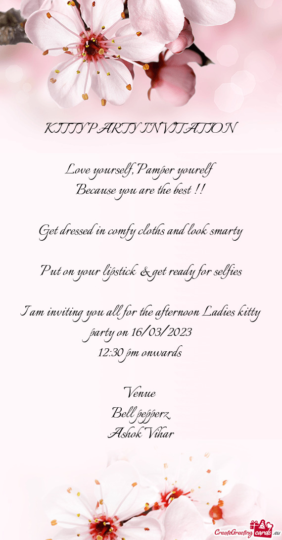 I am inviting you all for the afternoon Ladies kitty party on 16/03/2023