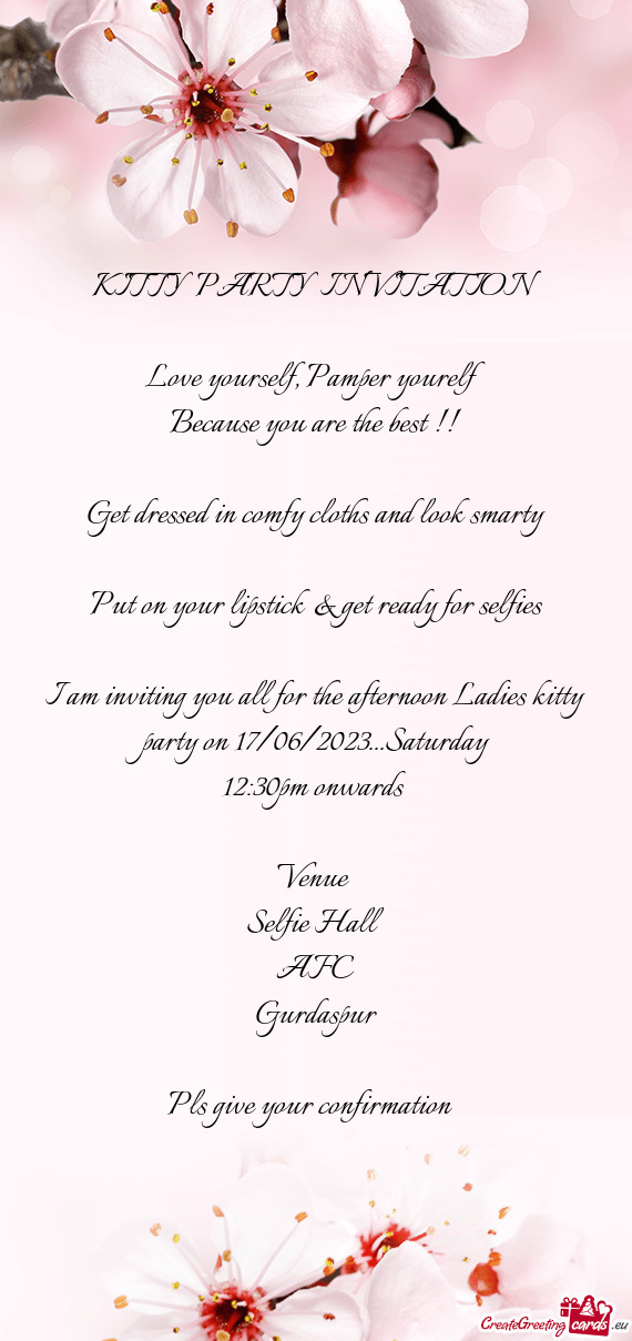 I am inviting you all for the afternoon Ladies kitty party on 17/06/2023...Saturday