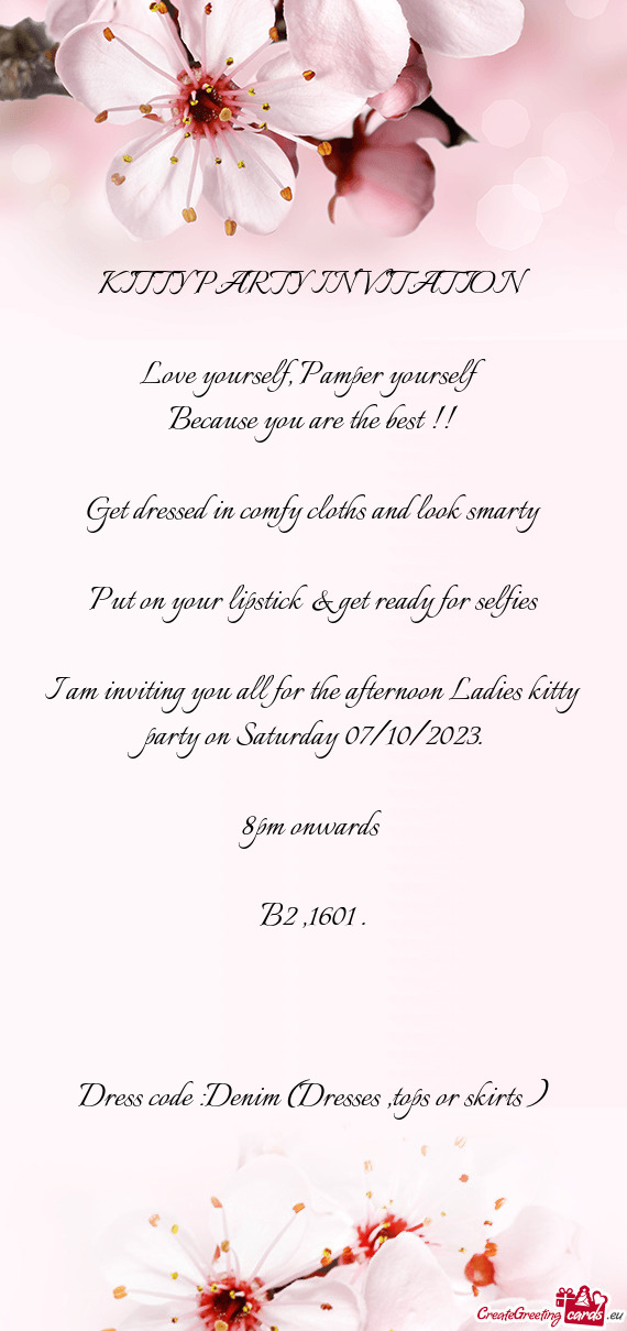 I am inviting you all for the afternoon Ladies kitty party on Saturday 07/10/2023