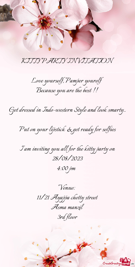 I am inviting you all for the kitty party on 28/08/2023