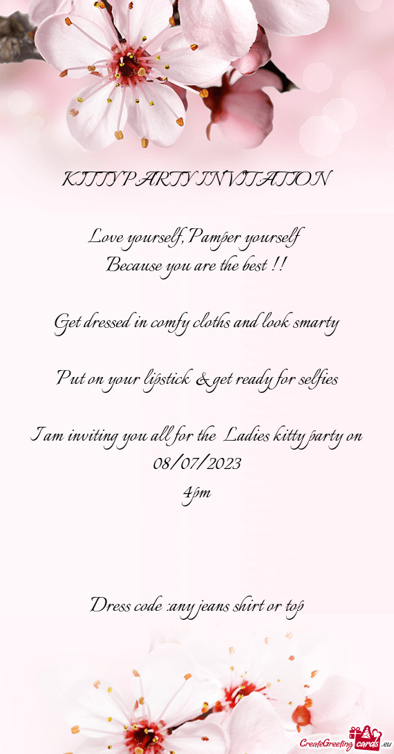 I am inviting you all for the Ladies kitty party on 08/07/2023