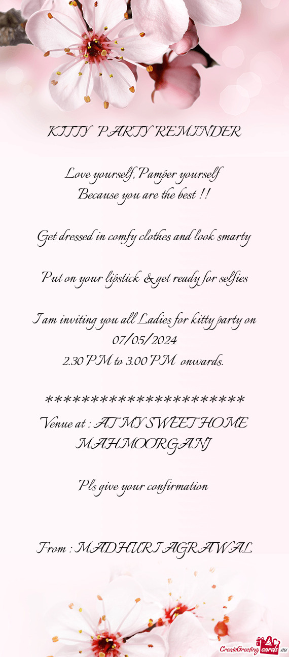 I am inviting you all Ladies for kitty party on 07/05/2024
