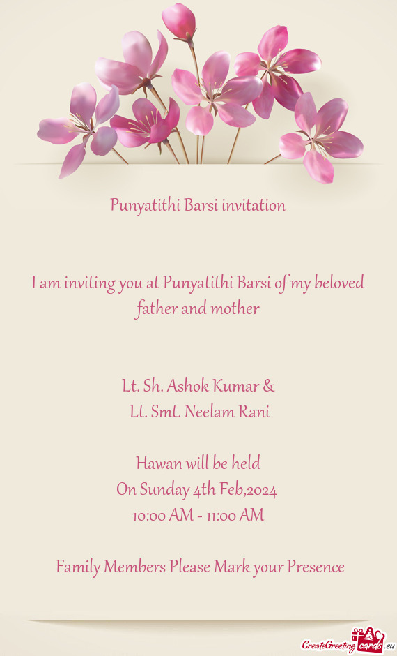 I am inviting you at Punyatithi Barsi of my beloved father and mother