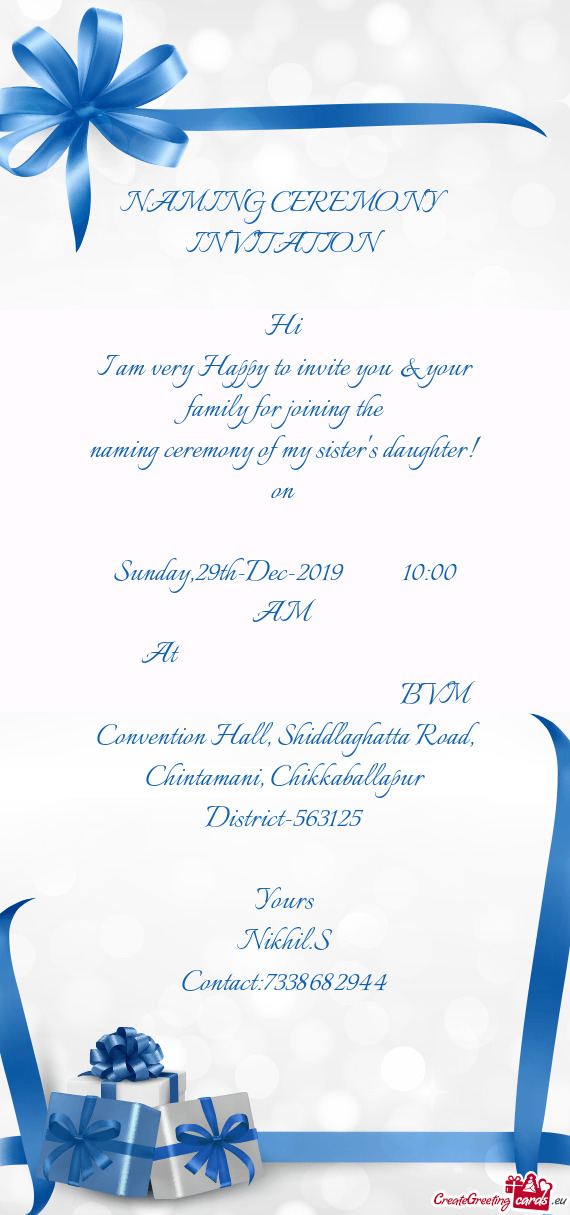 I am very Happy to invite you & your family for joining the