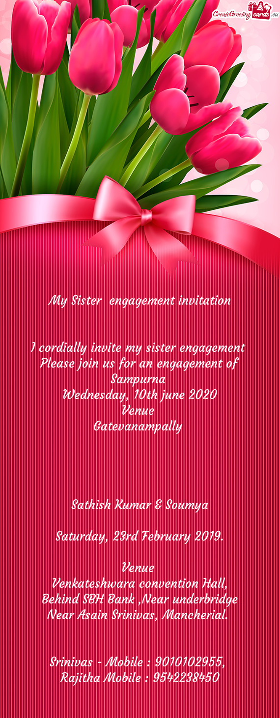 I cordially invite my sister engagement