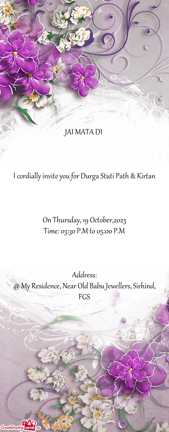 I cordially invite you for Durga Stuti Path & Kirtan