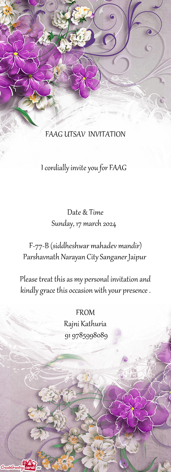 I cordially invite you for FAAG
