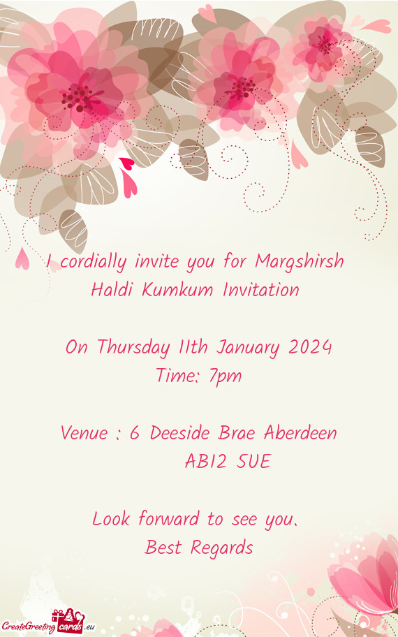 I cordially invite you for Margshirsh Haldi Kumkum Invitation